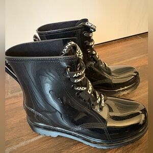 DKNY Patent Black Lace-Up Combat Boots, Size 7